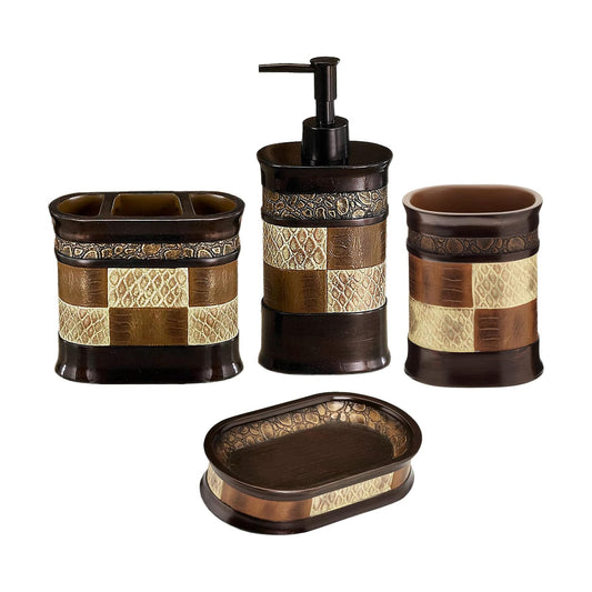 Zahari Home 4pc Zambia Stylish Bathroom Accessories Set Soap Pump, Tumbler, Tooth Brush Holder and Soap Dish Modern