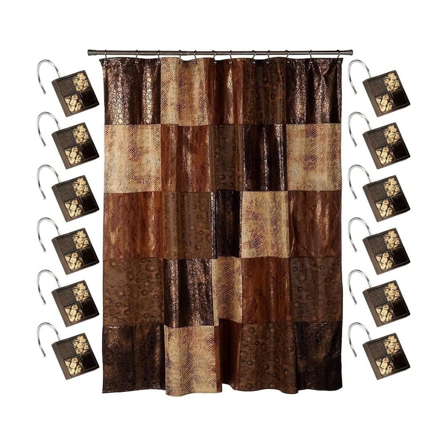 Zahari Home 13pc Zambia Animal Shower Curtain Set & Hooks - Classic Fabric Shower Curtain - Unique Western Country