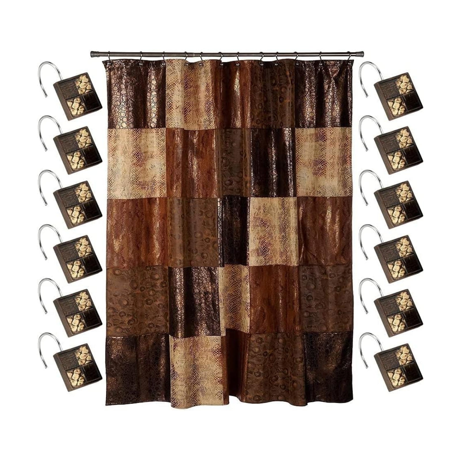 Zahari Home 13pc Zambia Animal Shower Curtain Set & Hooks - Classic Fabric Shower Curtain - Unique Western Country