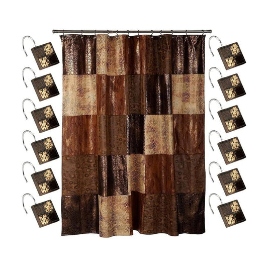 Zahari Home 13pc Zambia Animal Shower Curtain Set & Hooks - Classic Fabric Shower Curtain - Unique Western Country