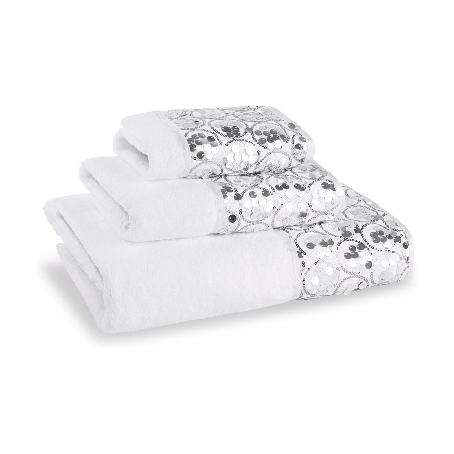 Zahari Home Sinatra Modern Bathroom Towel Set - 3 Piece Luxury Contemporary Decor Bling White Bath Towel Sets Soft