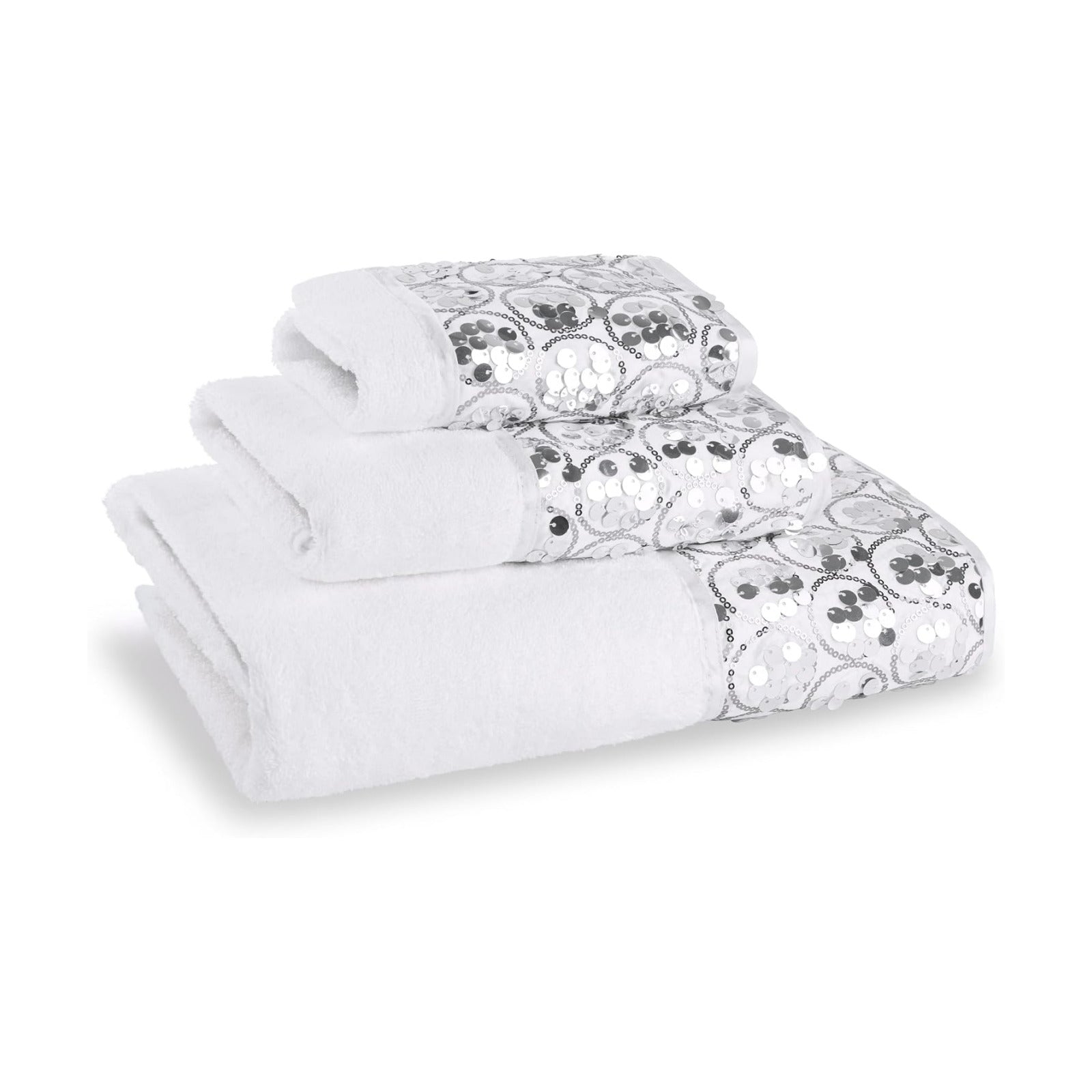 Zahari Home Sinatra Modern Bathroom Towel Set - 3 Piece Luxury Contemporary Decor Bling White Bath Towel Sets Soft