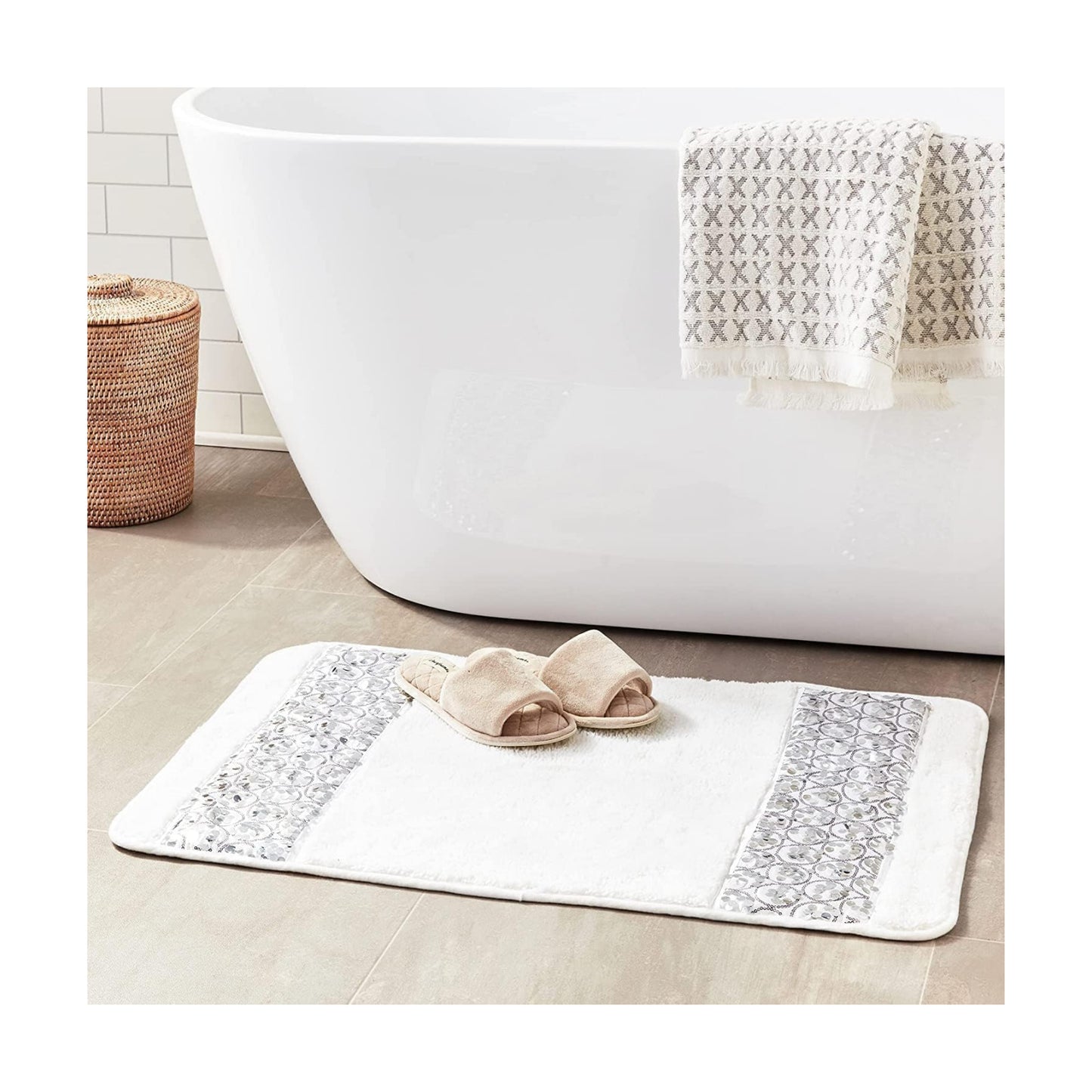Zahari Home Sinatra Modern Bathroom Rug Classic Luxury Bath Rug Contemporary Decor Stylish Bath Mat for Shower Unique