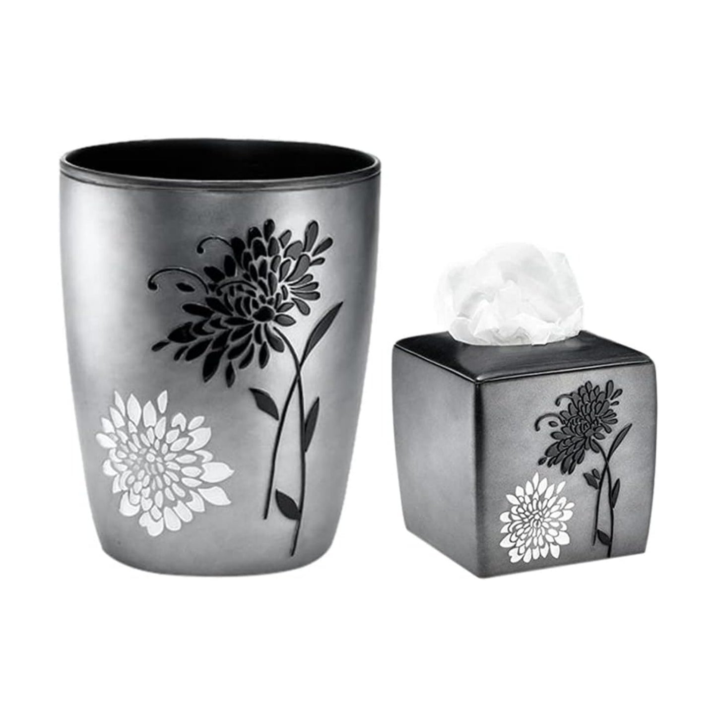 Zahari Home 2pc Erica Bathroom Decor Set Waste Basket for Bathroom & Tissue Cover Modern Classic Decor Stylish Unique