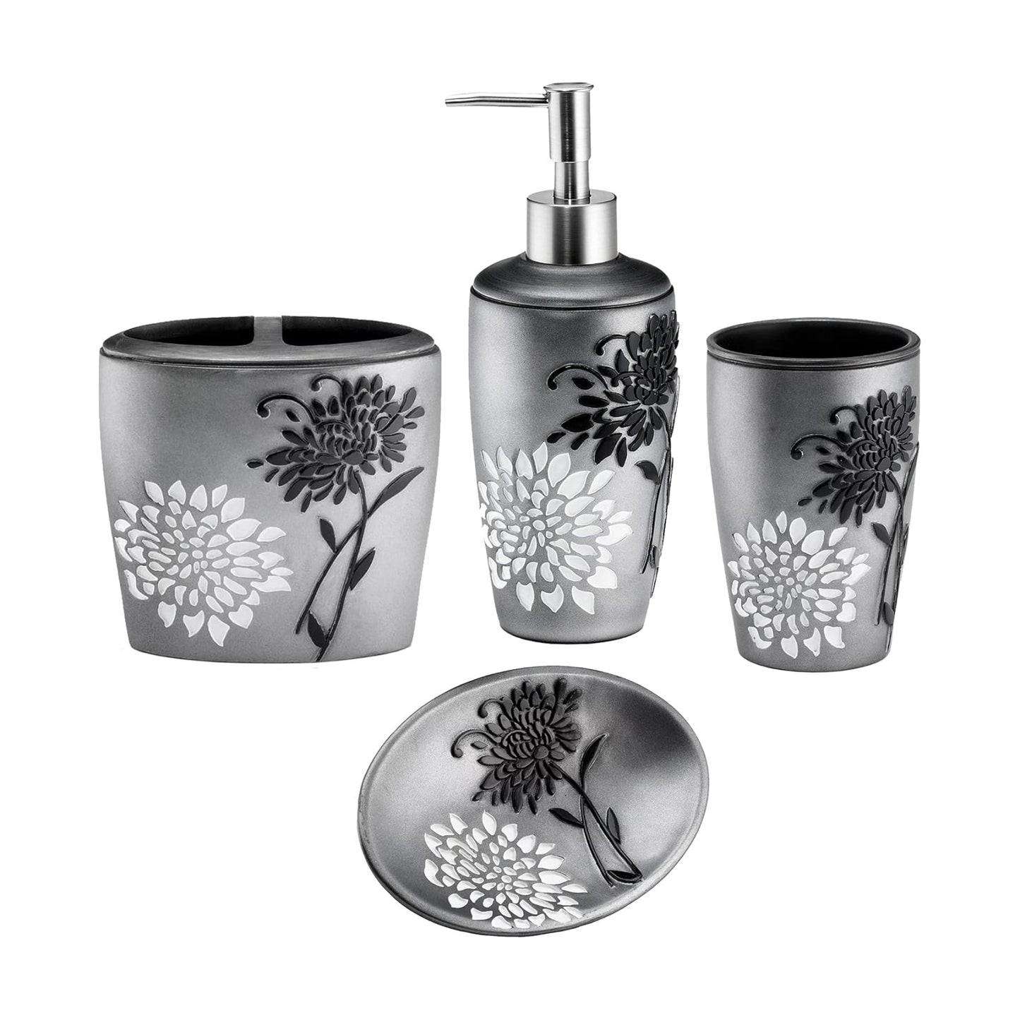 Zahari Home 4pc Erica Bathroom Accessories Sets Modern Classic Soap Dispenser, Tumbler, Tooth Brush Holder and Soap