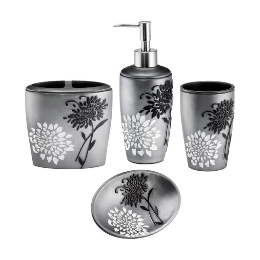 Zahari Home 4pc Erica Bathroom Accessories Sets Modern Classic Soap Dispenser, Tumbler, Tooth Brush Holder and Soap