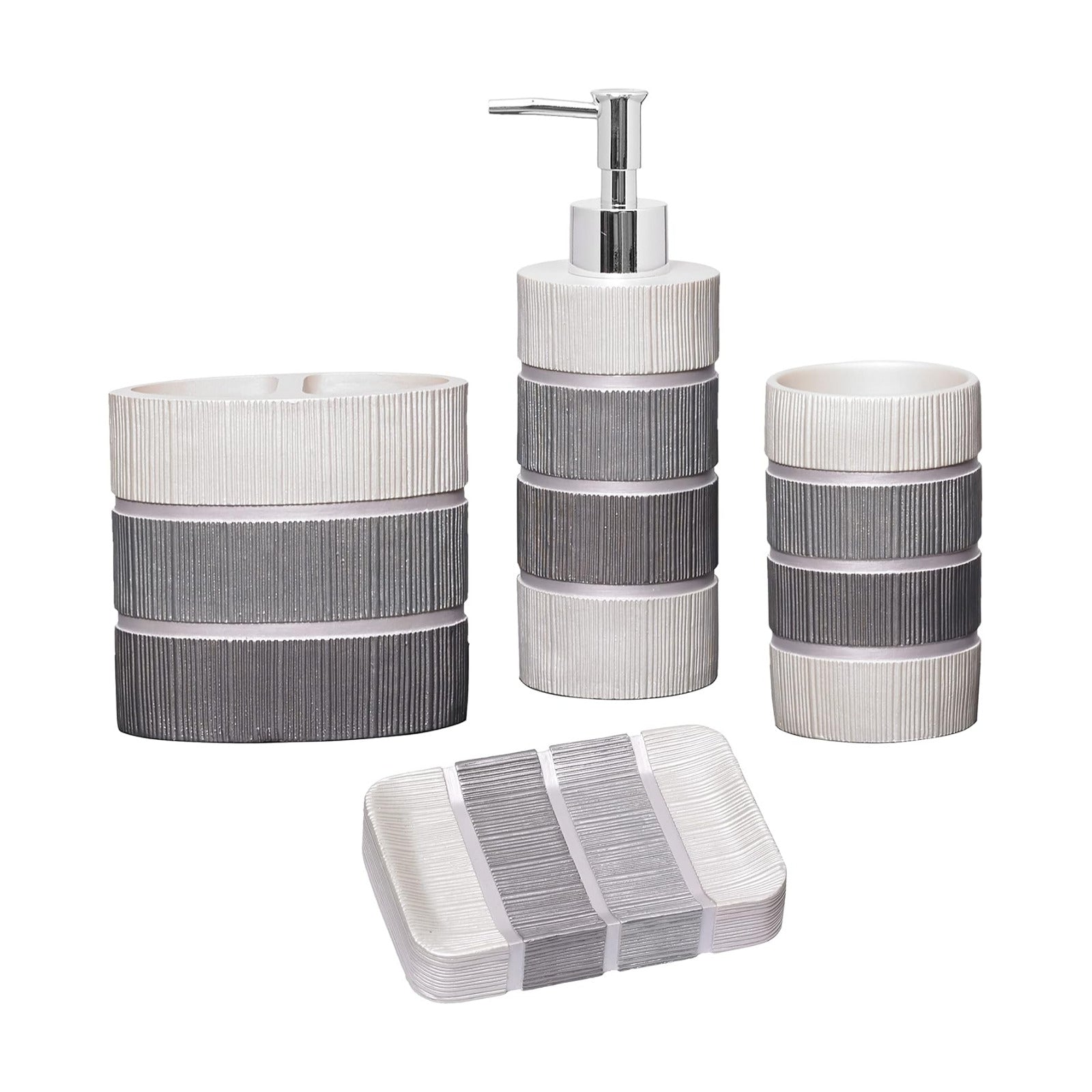 Zahari Home 4pc Modern Line Modern Bathroom Accessories Set Modern Soap Dispenser, Tumbler, Tooth Brush Holder and Dish