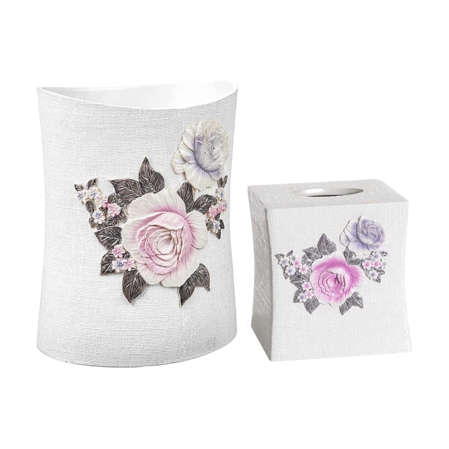 Zahari Home 2pc Michelle Bathroom Set Waste Basket & Tissue Cover Modern Classic Decor Stylish Unique Design Beautiful