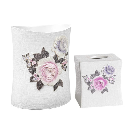 Zahari Home 2pc Michelle Bathroom Set Waste Basket & Tissue Cover Modern Classic Decor Stylish Unique Design Beautiful