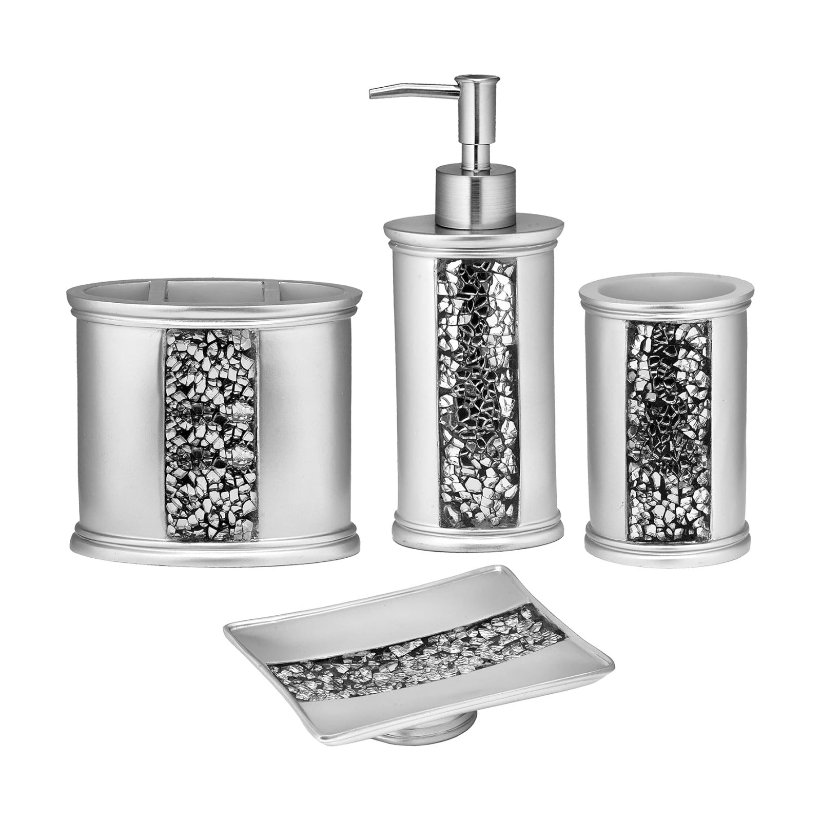 Zahari Home 4pc Sinatra Stylish Bathroom Accessories Set Liquid Soap Dispenser, Tumbler, Tooth Brush Holder and Soap