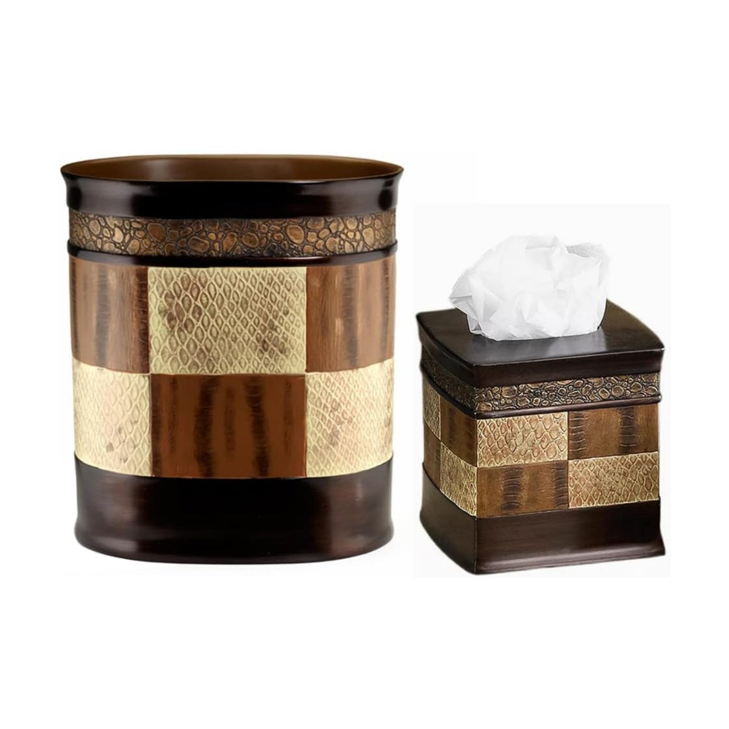 Zahari Home 2pc Zambia Animal Print Bath Accessories Set Waste Basket & Tissue Box Modern Classic Contemporary
