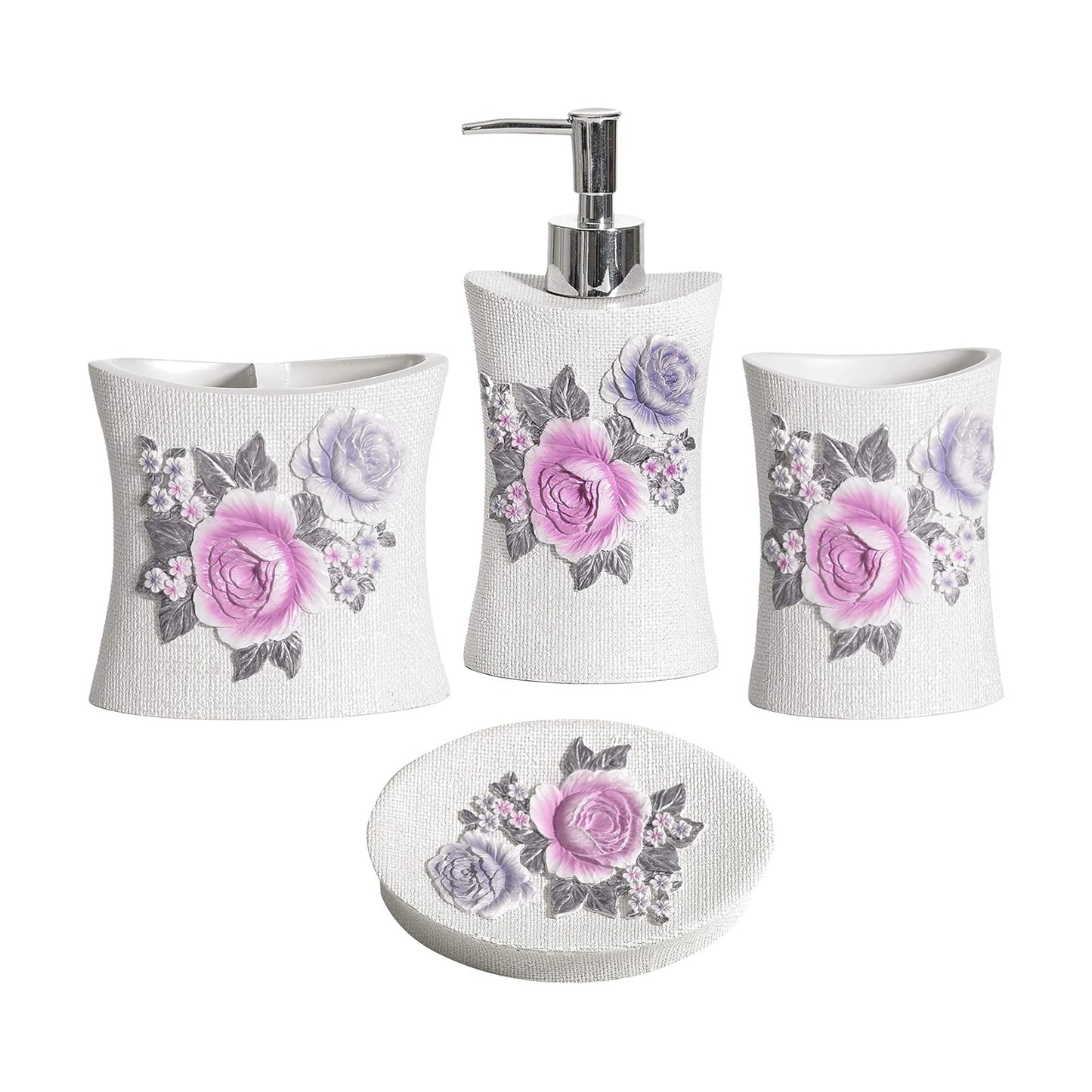 Zahari Home 4pc Michelle Bathroom Accessories Sets Lotion Pump, Tumbler, Tooth Brush Holder and Soap Dish Unique Design