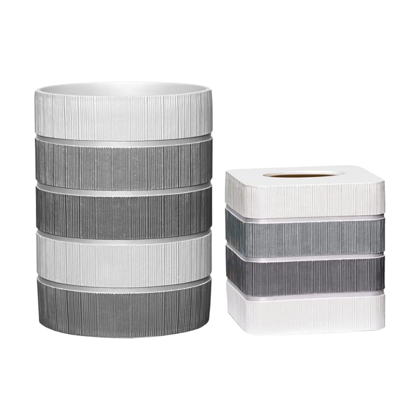Zahari Home 2pc Modern Line Stylish Bath Accessories Set Waste Basket & Square Tissue Box Cover Classic Contemporary