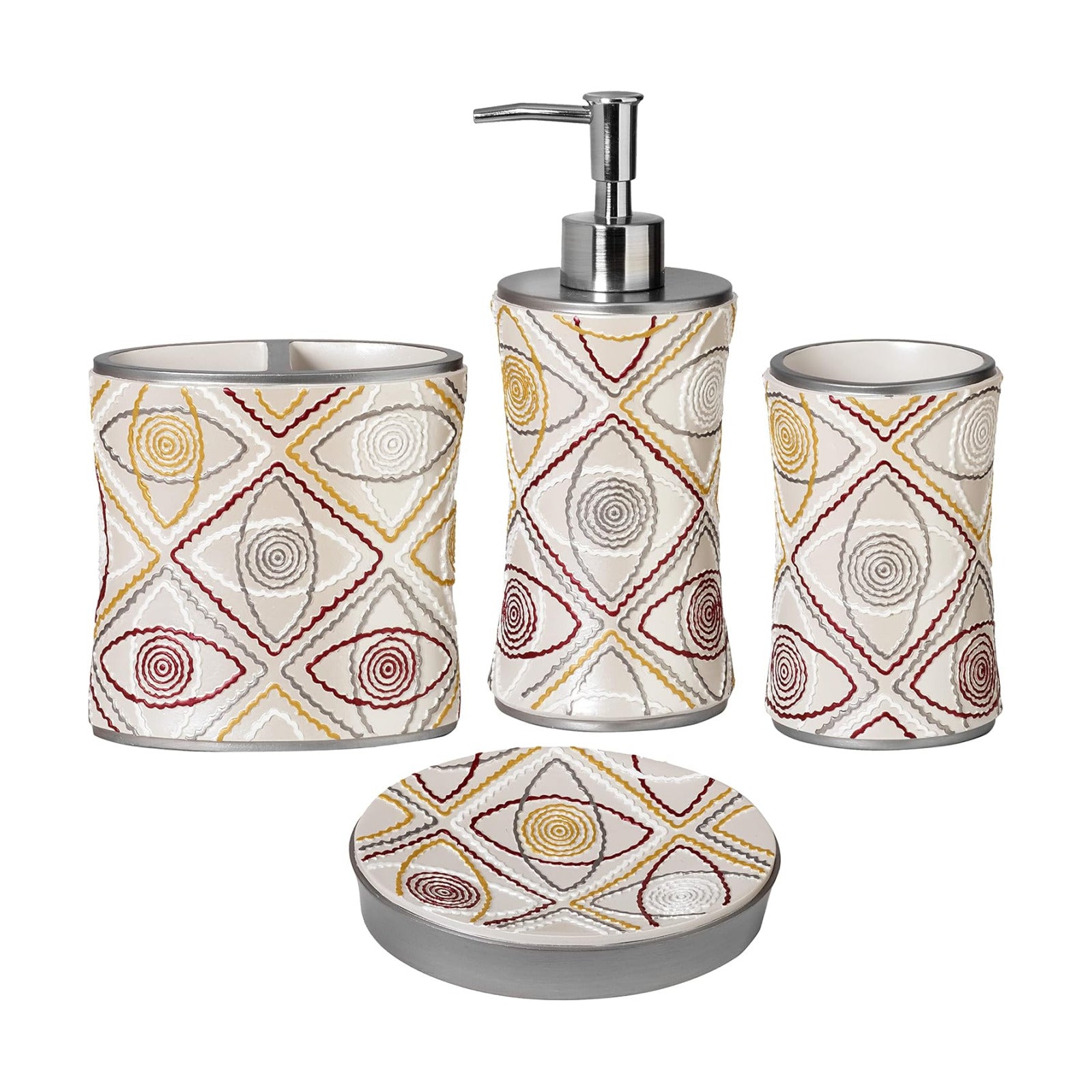 Zahari Home 4pc Sedona Stylish Bathroom Accessories Set Shower Soap Dispenser, Tumbler, Tooth Brush Holder and