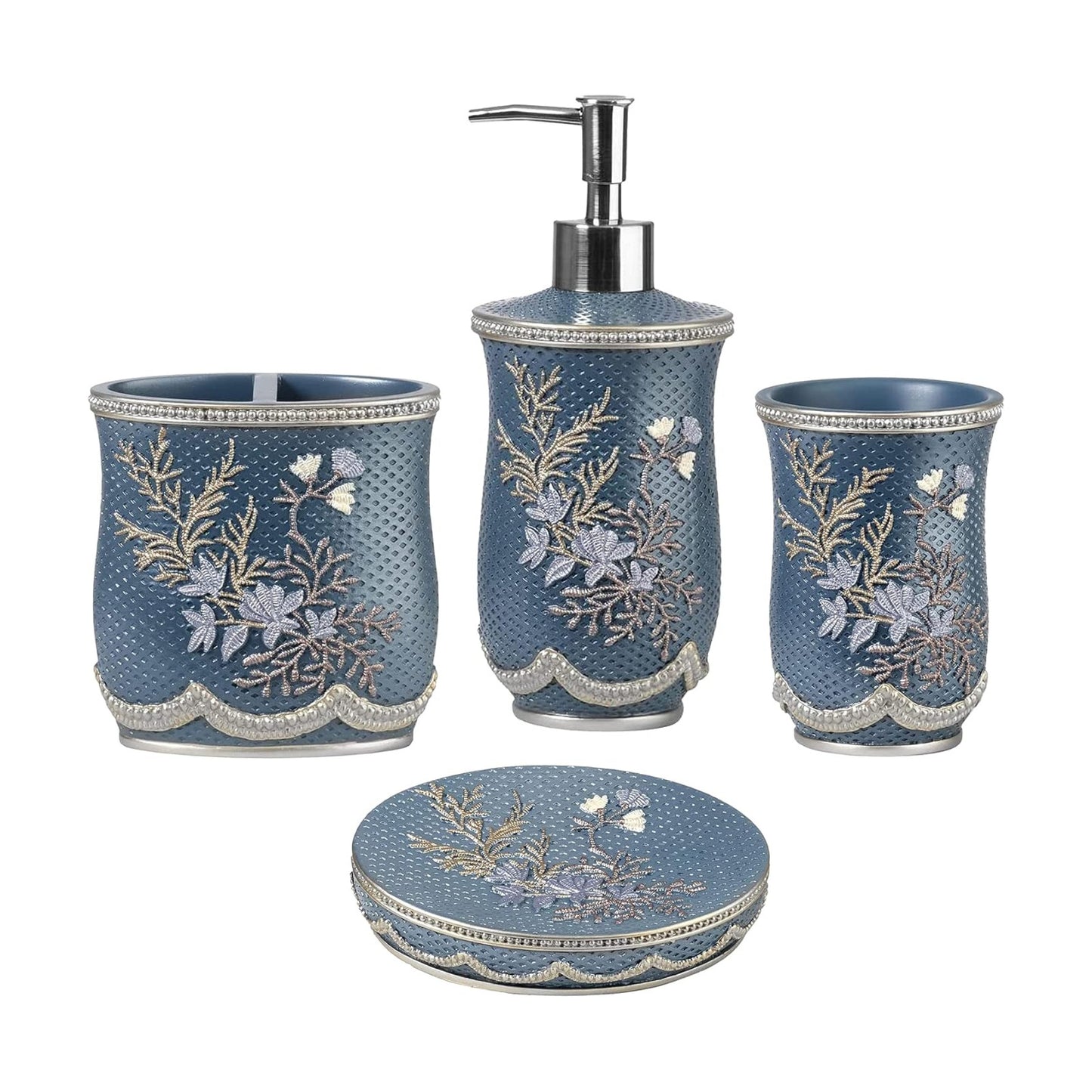 Zahari Home 4pc Capri Bathroom Accessories Sets Modern Classic Soap Dispenser, Tumbler, Tooth Brush Holder and Soap