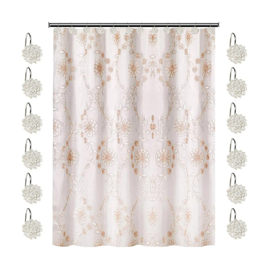 Zahari Home 13pc Rose Vine Bathroom Sheer Shower Curtain Sets Sheer Shower Curtain & 12 Shower Bathroom Hooks Modern