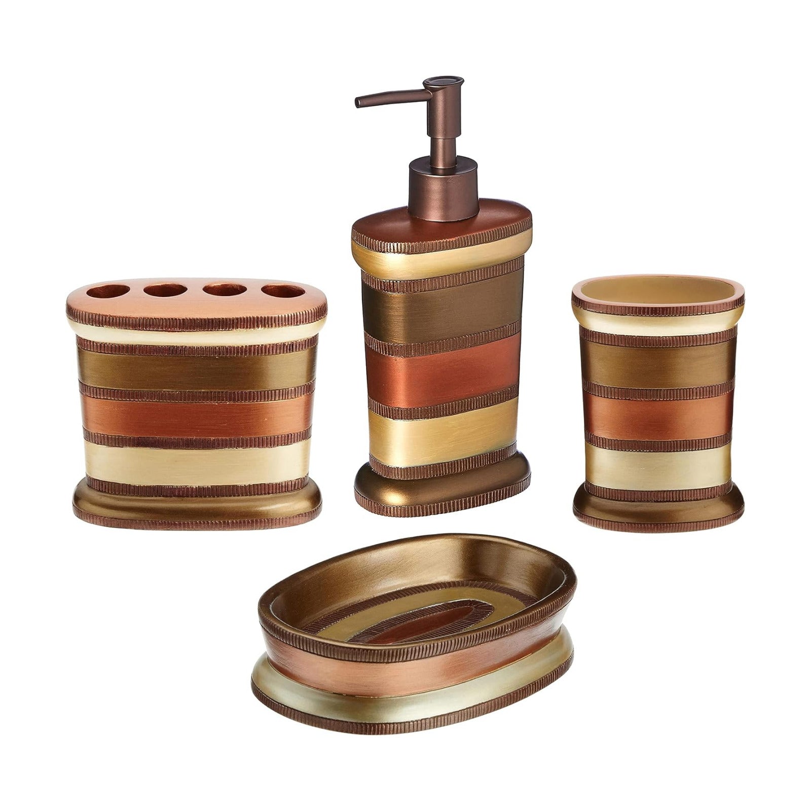 Zahari Home 4pc Contempo Stylish Bathroom Accessories Set Shower Soap Dispenser, Tumbler, Tooth Brush Holder and Soap
