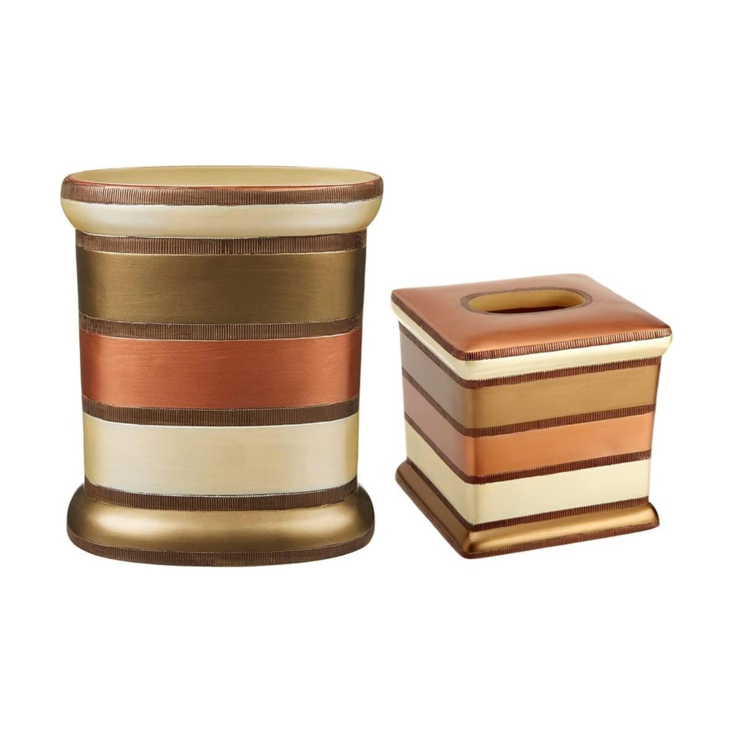 Zahari Home 2pc Contempo Luxury Bath Accessories Set Waste Basket & Tissue Box Modern Classic Contemporary Decorative