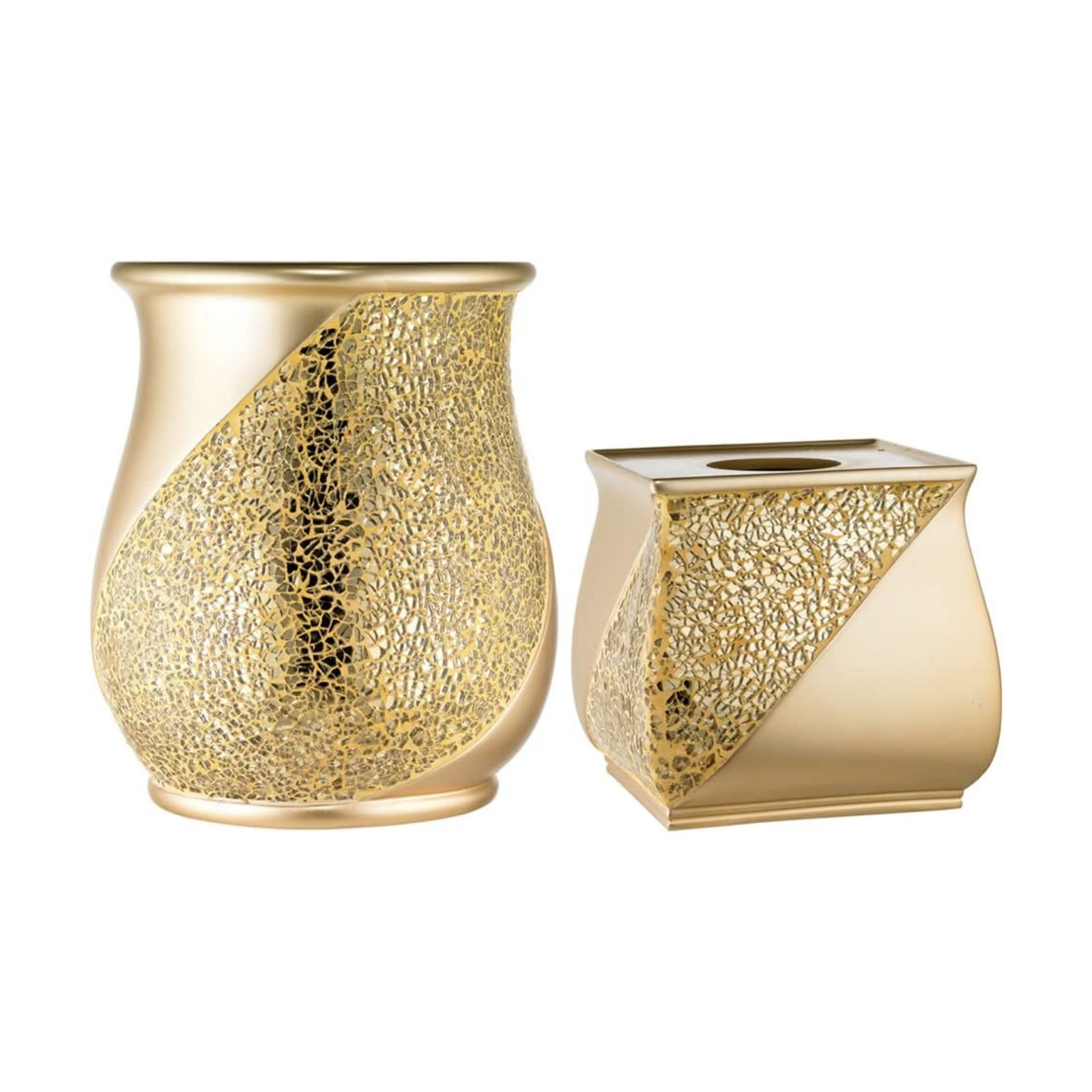 Zahari Home 2pc Sinatra Modern Bath Accessories Set Waste Basket & Tissue Box Champagne Gold Modern Decorative