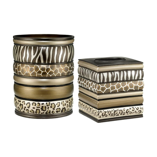 Zahari Home 2pc Safari Stripes Modern Bath Accessories Set Waste Basket & Tissue Box Modern Classic Contemporary