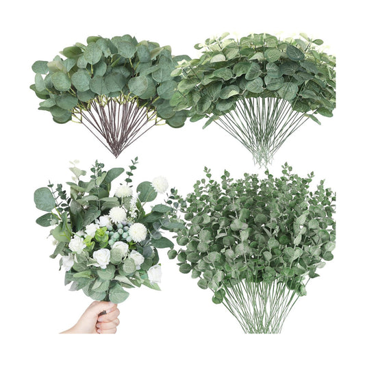 3 Kinds Mixed Artificial Eucalyptus Leaves Stems Bulk Silver Dollar Leaves Picks / Green / Set of 90