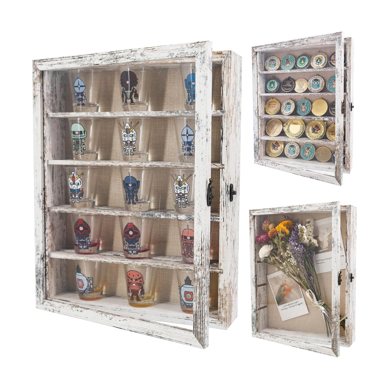 FramePro 11x14 Display Case with Adjustable Shelves White, 4-Tier Memory Shadow Box for Wall, Deep Wooden Keepsake