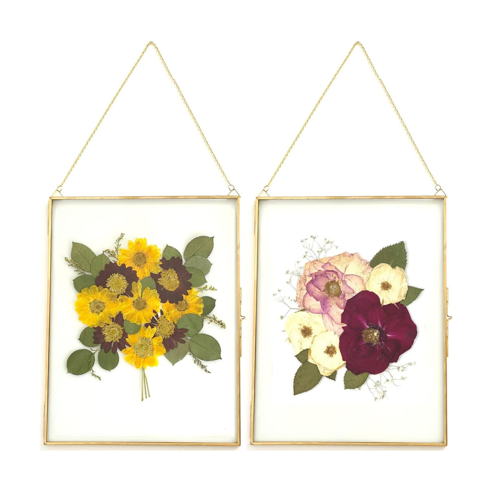 Beedecor Double Glass Frame for Pressed Flowers, Leaf and Artwork - Set of 2 Hanging Picture Frames, Tempered Glass