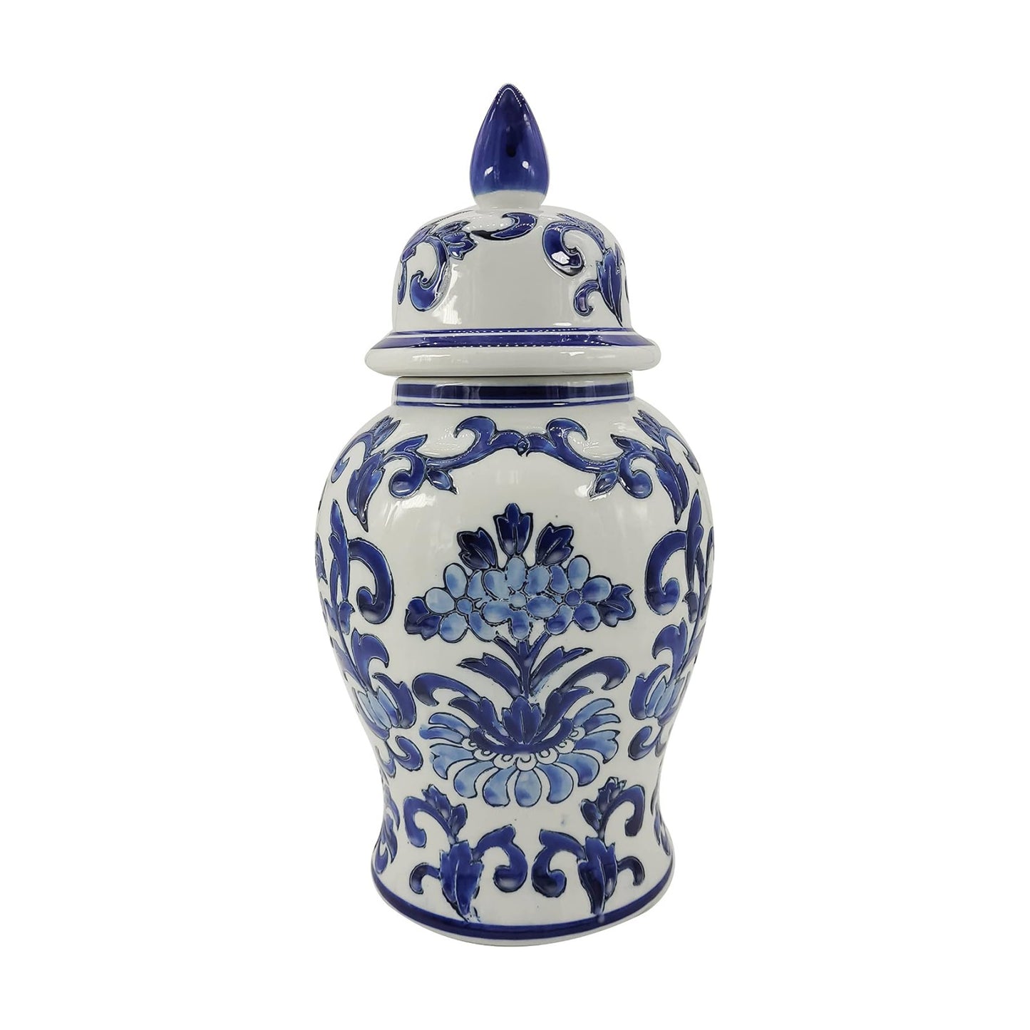 14" Blue and White Flower & Petals Ceramic Porcelain Ginger Jar / Blue and White Ceramic Jar H14
