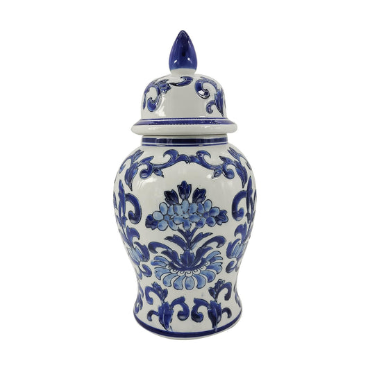 14" Blue and White Flower & Petals Ceramic Porcelain Ginger Jar / Blue and White Ceramic Jar H14