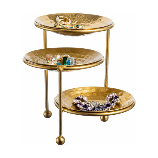 Hammered Brass Plated Metal Ring Tray / Brass, 3 Tier