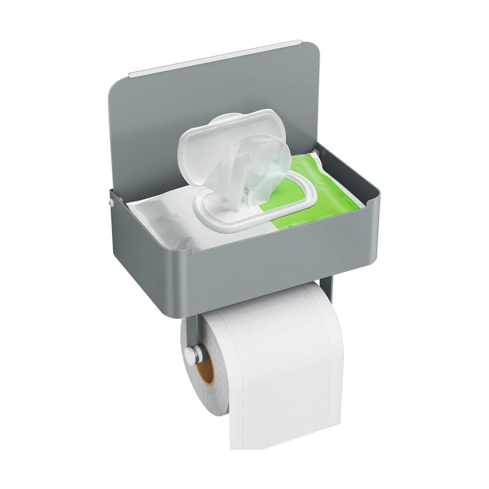 JUYSON Toilet Paper Holder, Toilet Paper Holder with Shelf, Grey | Wall Mount, SUS304 Stainless Steel, Flushable Wipes