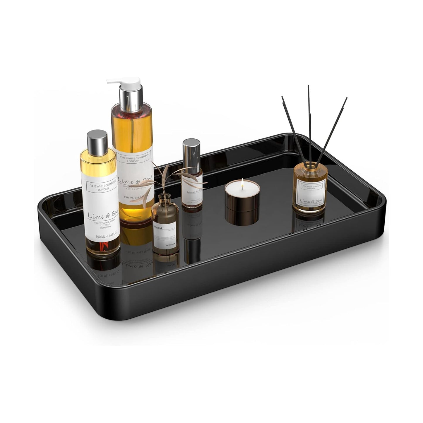 10" Ceramic Soap Dispenser Tray / Black / 9.9 x 5.7 x 1.1