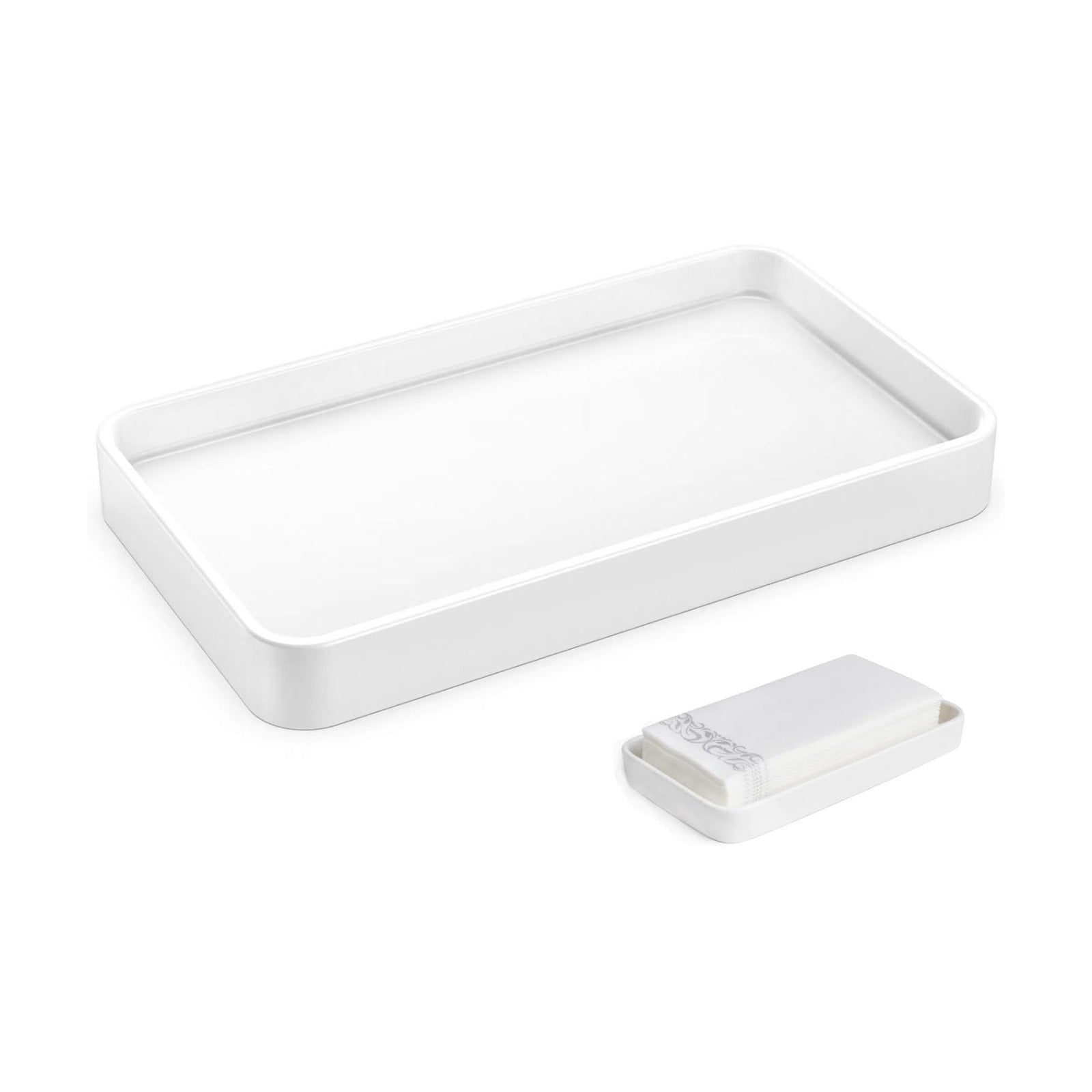 Ceramic Vanity Tray / White / 9.9 x 5.7 x 1.1