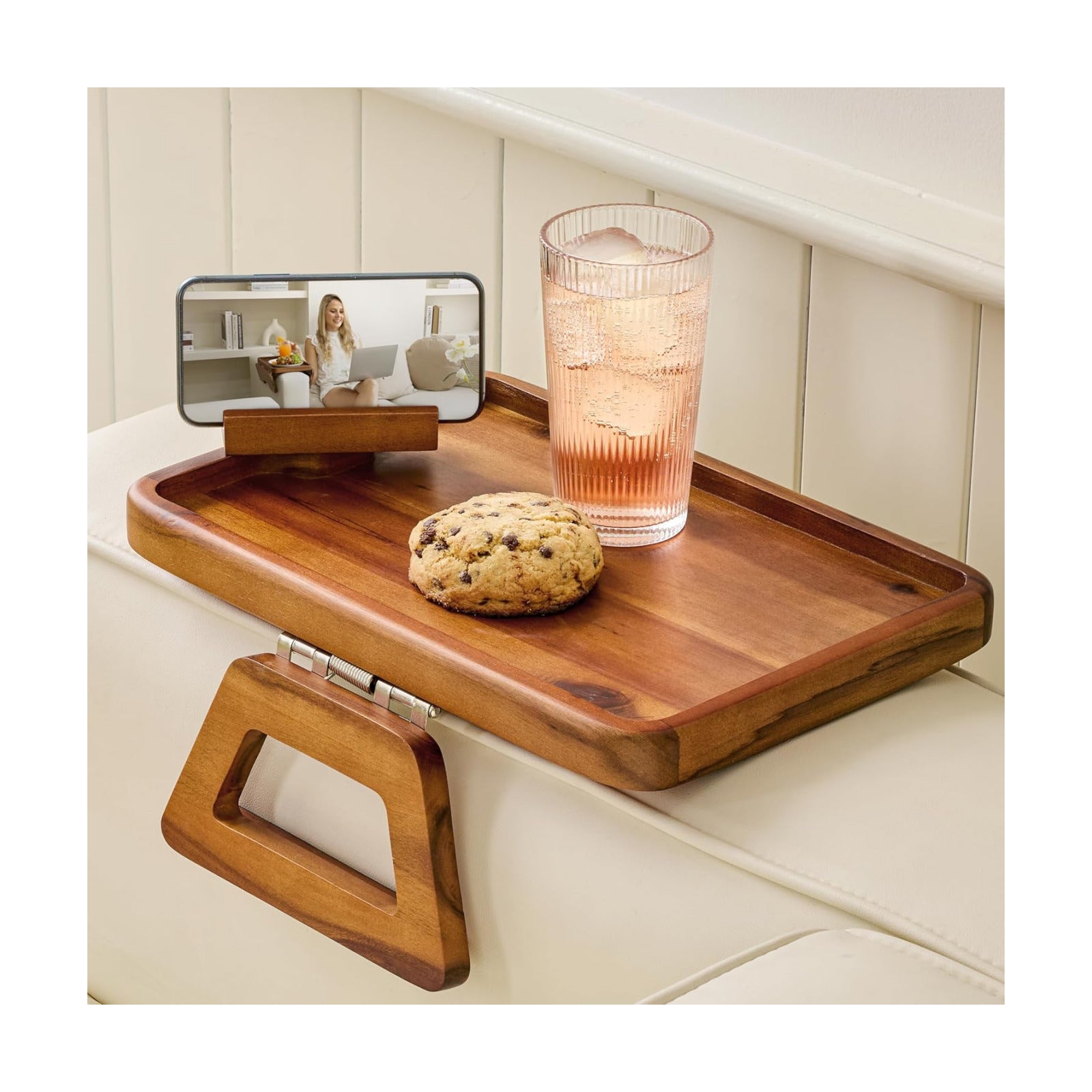 Wood Sofa Armrest Tray / Acacia / 13.8 x 9.5 x 1