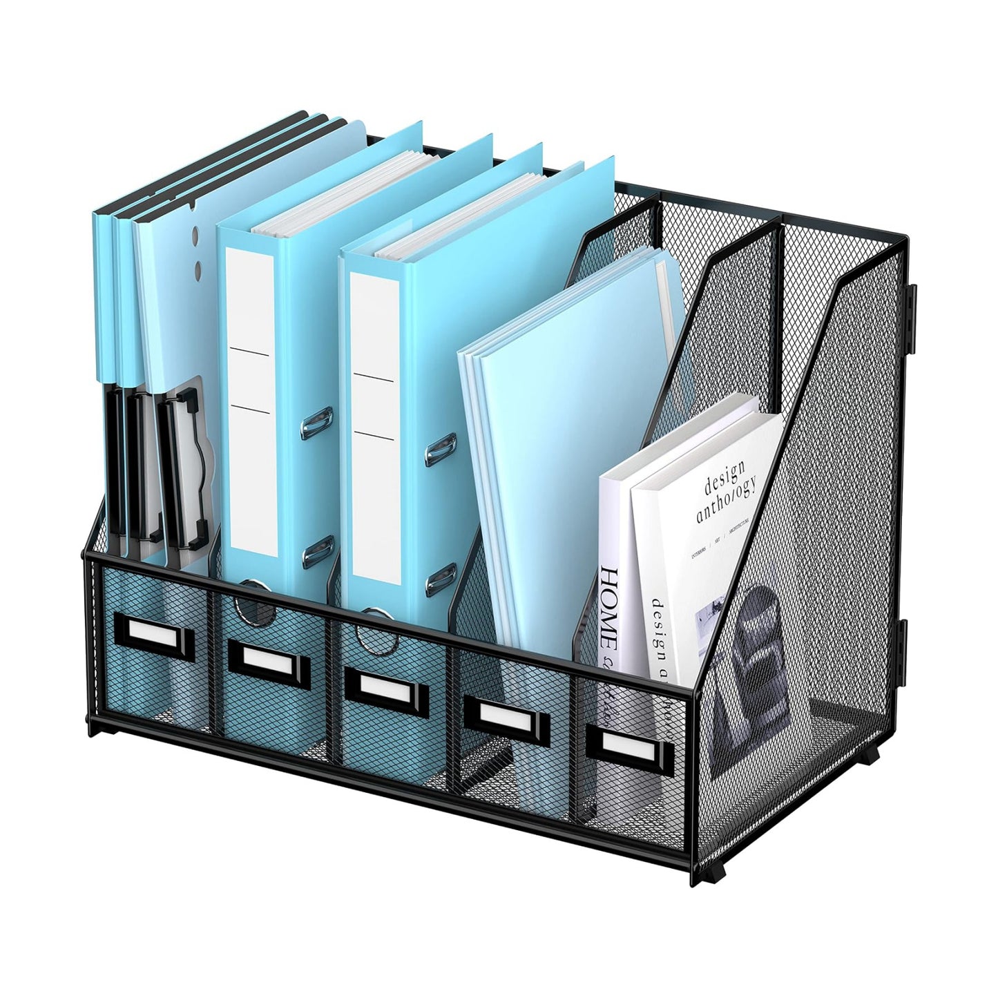 Desk Organizers Metal Desk Magazine File Holder with 16''x12''x12'' 5 Vertical Compartments Rack File Organizer for