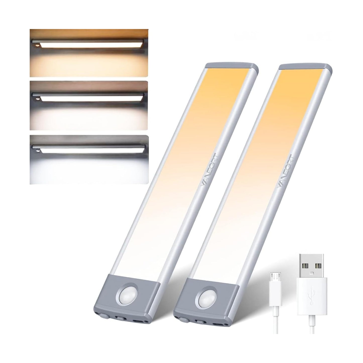 2-Pack Motion Sensor Under Cabinet Lighting, USB-C Rechargeable 1700mAh Battery, 3 Color Temperatures & Dimmable, 35LED