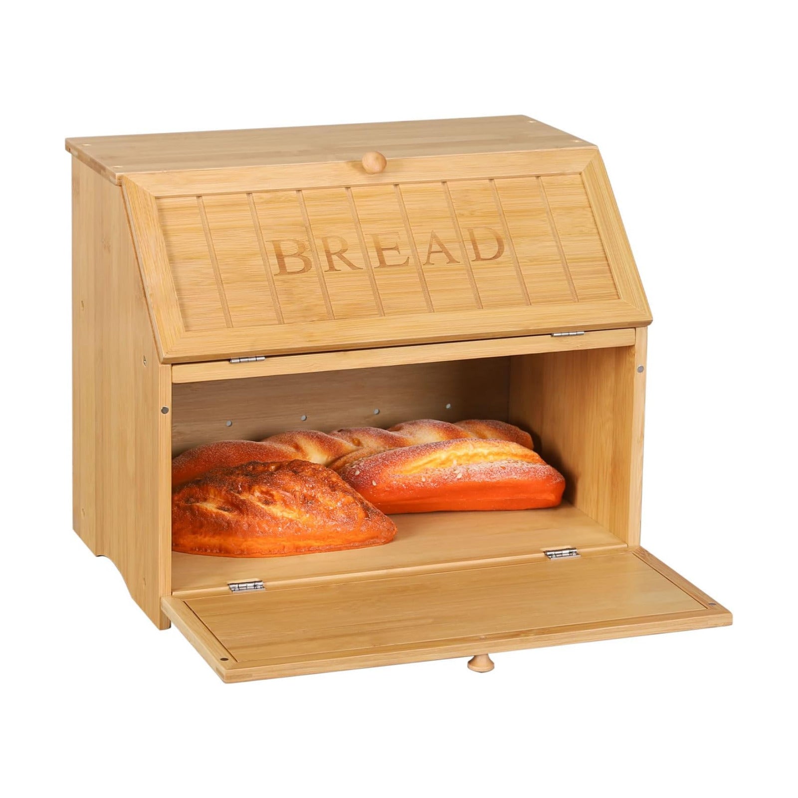 HOMEKOKO Vintage Double Layer Large Bread Box, Retro Design, Natural Bamboo | Keeps Bread Fresh 3-4 Days, 2-Tier