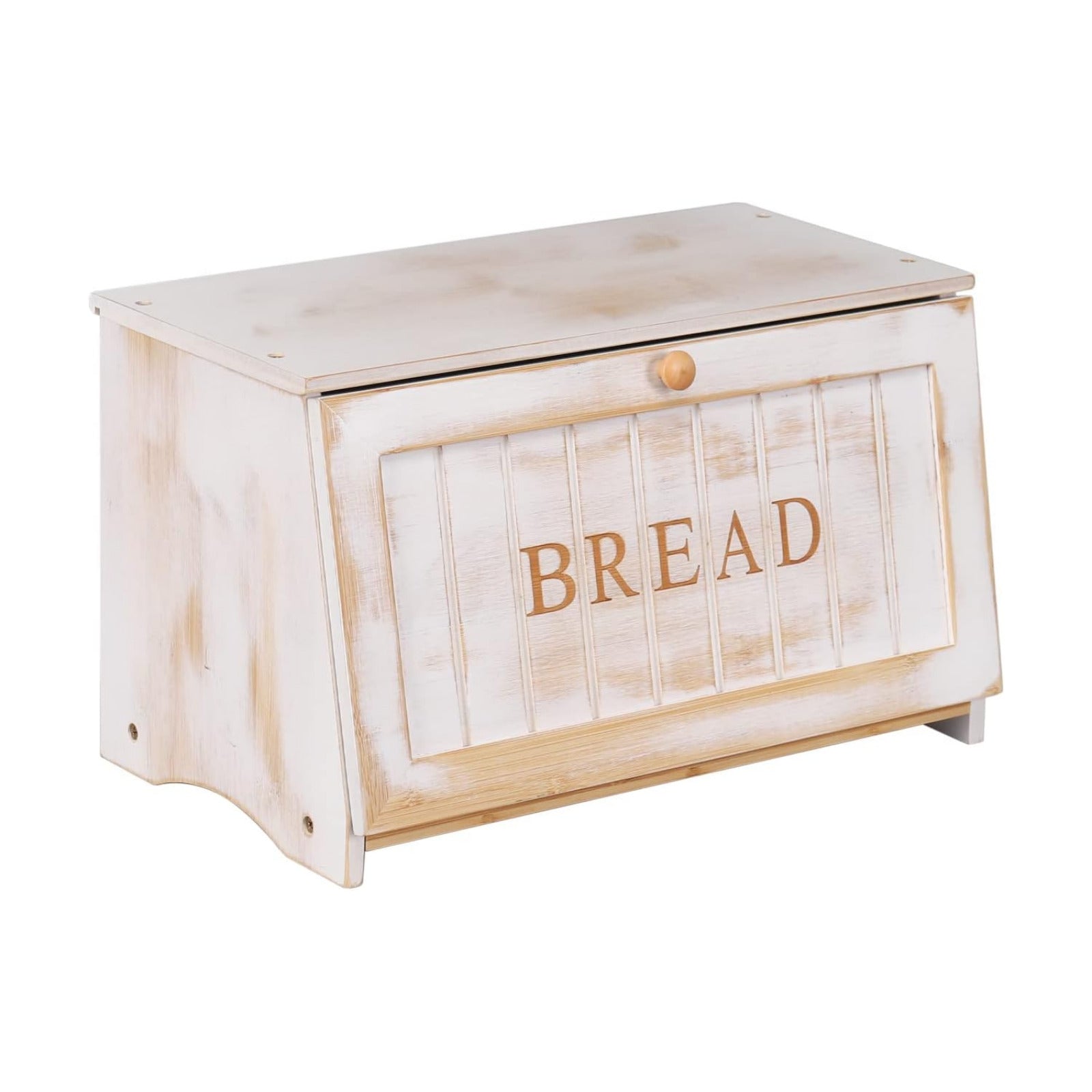 HOMEKOKO Vintage Wood Bread Box for Kitchen Counter, Food Storage Bin,White | Retro Farmhouse Style, Holds 2 Loaves