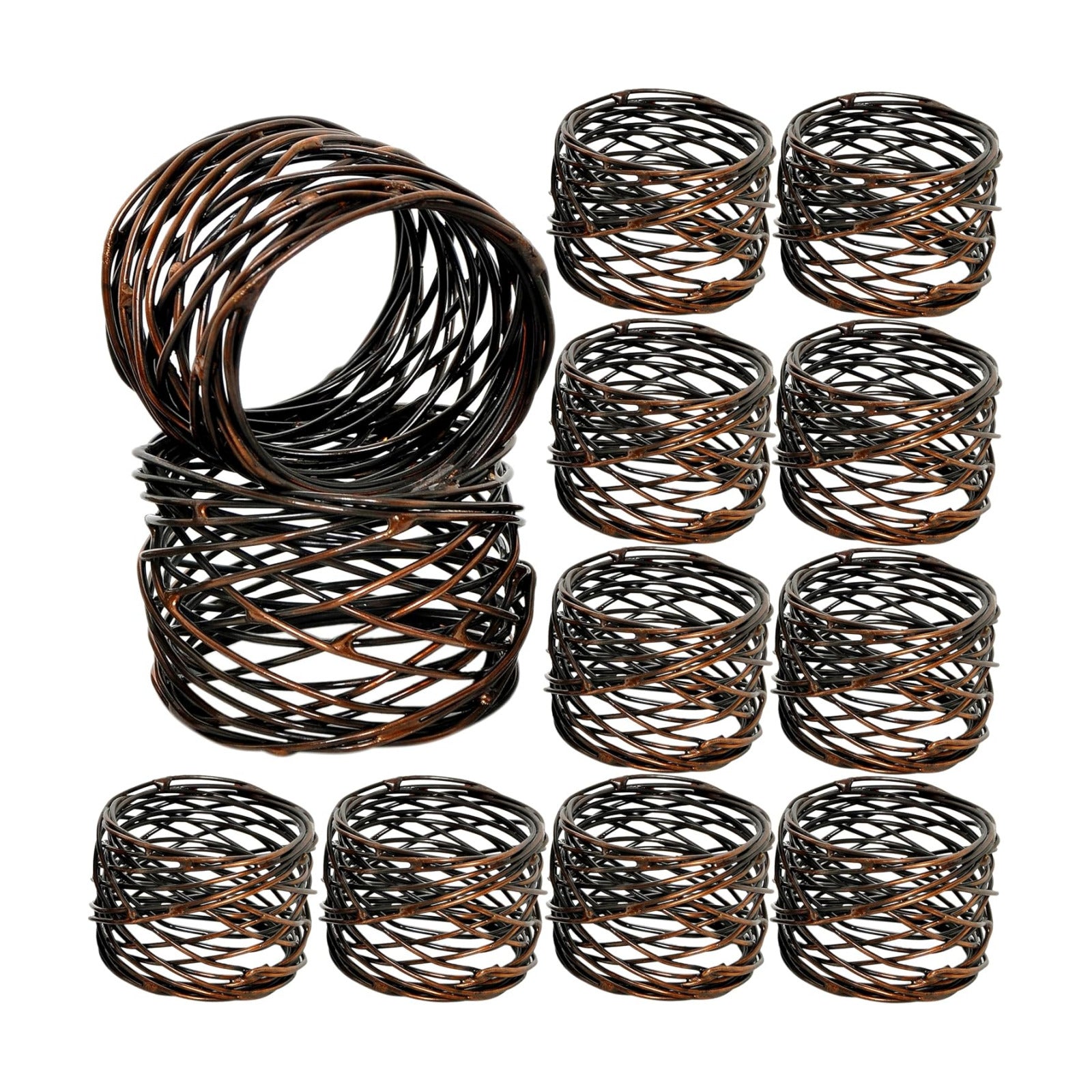 Alpha Living Home Mesh Metal Napkin Rings, Bronze, Set of 12 | Heavy-duty metal, spiral design, 2x2x1.5 in