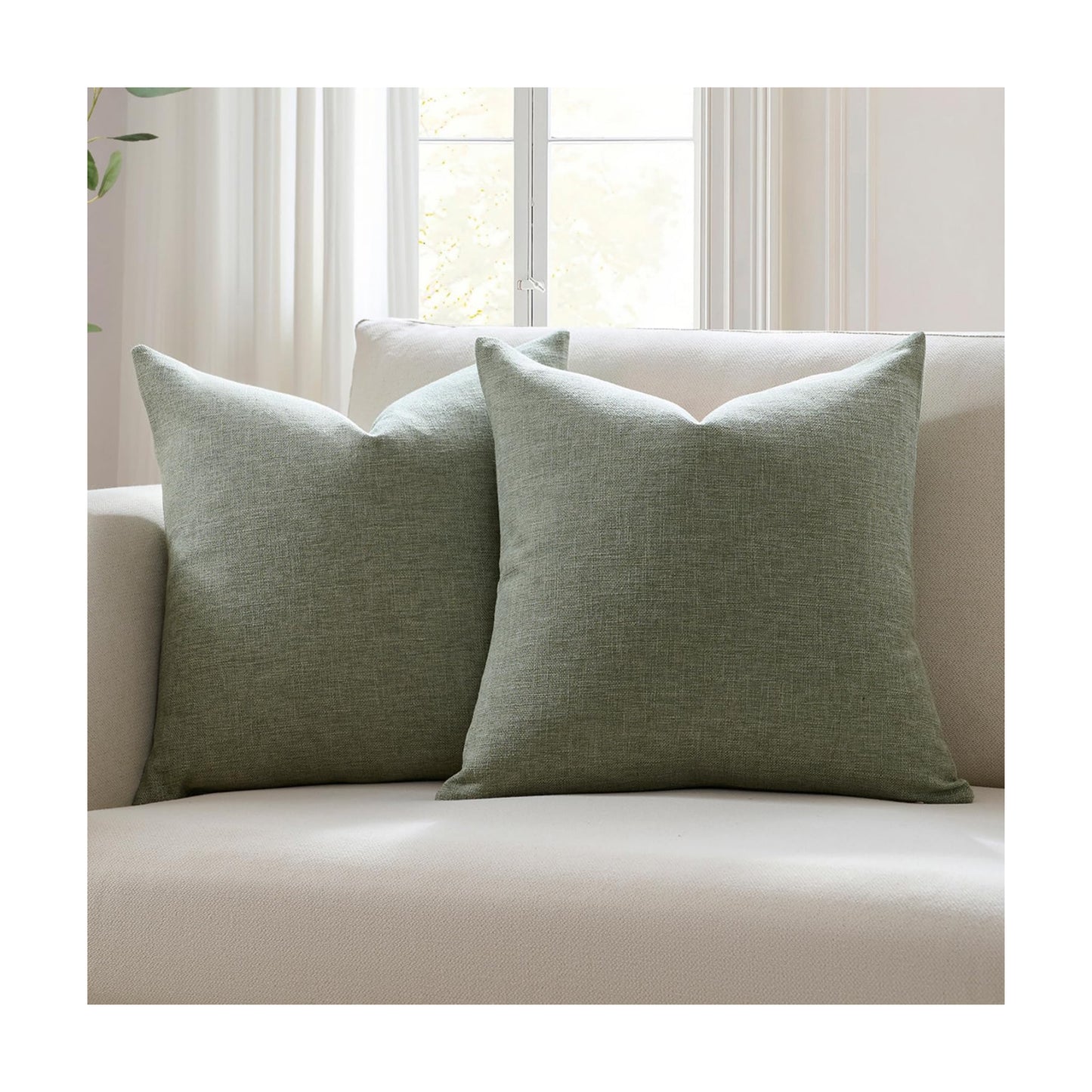 Modern Farmhouse Linen Blend Decorative Pillow Covers / Dark Sage / 18 x 18 / Set of 2