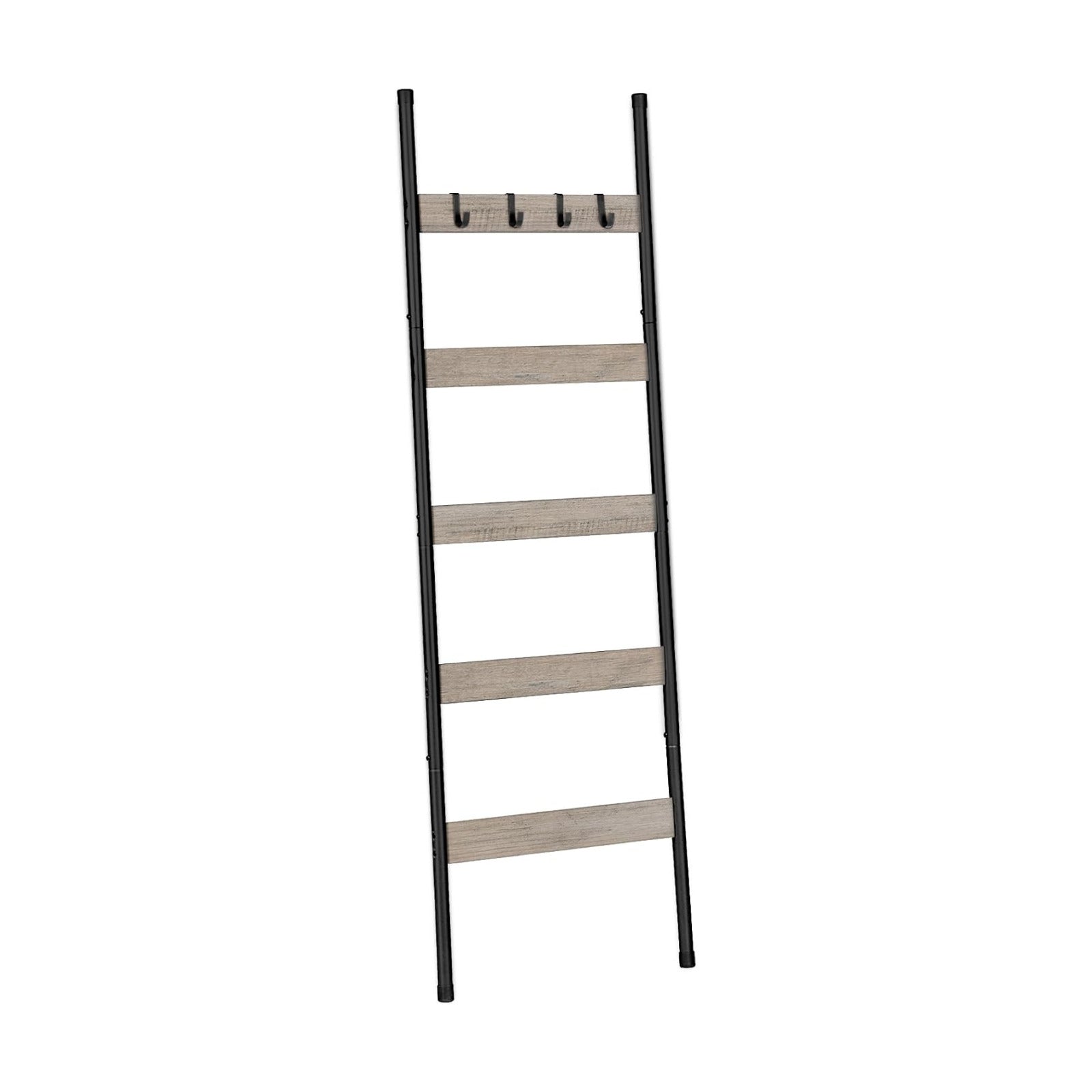 HOOBRO Blanket Ladder, 5-Tier Towel Rack with Hooks, Wall-Leaning Blanket Rack, Decorative Display Ladder Shelf