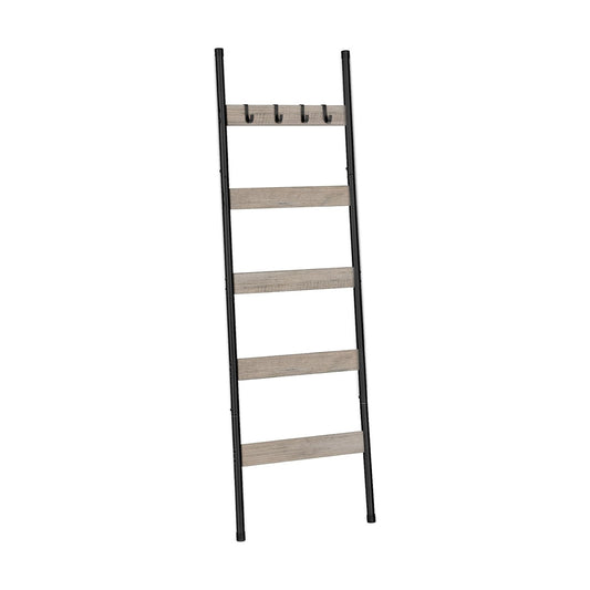 HOOBRO Blanket Ladder, 5-Tier Towel Rack with Hooks, Wall-Leaning Blanket Rack, Decorative Display Ladder Shelf