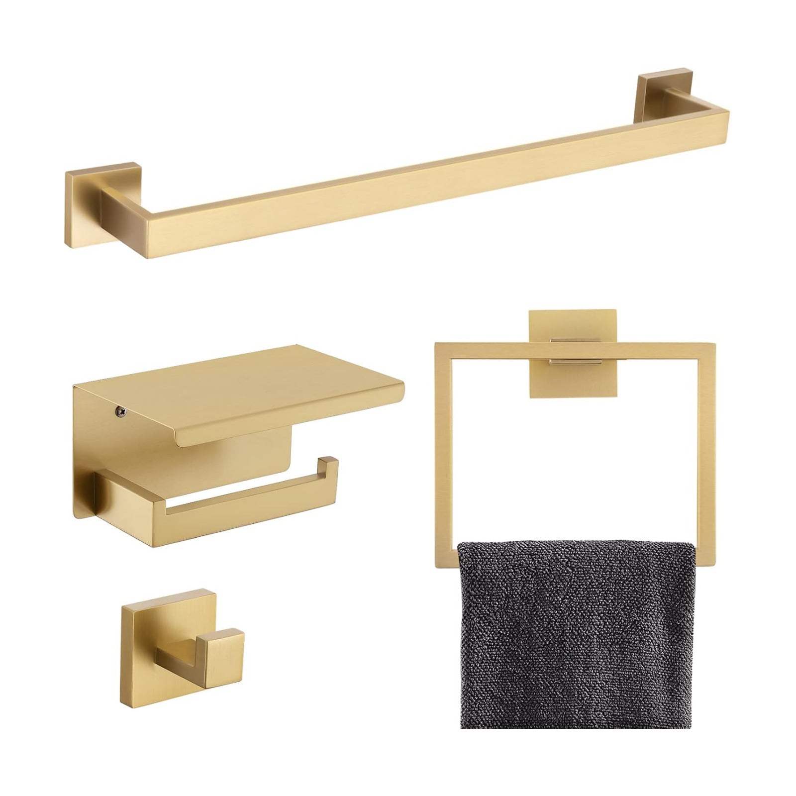 Brushed Gold Bathroom Towel Bar Holder Sets Premium Stainless Steel 4-Piece Bathroom Hardware Set Wall Mounted Bathroom