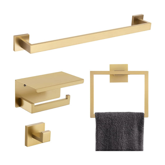Brushed Gold Bathroom Towel Bar Holder Sets Premium Stainless Steel 4-Piece Bathroom Hardware Set Wall Mounted Bathroom