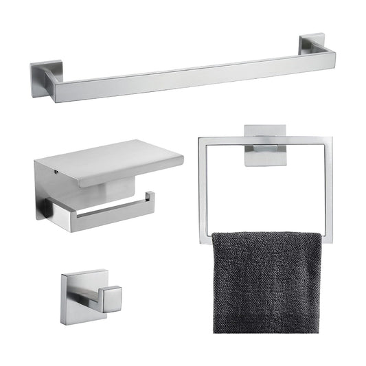 Brushed 4-Piece Bathroom Hardware Set Premium Stainless Steel Bath Towel Bar Sets Wall Mounted Bathroom Toilet Paper