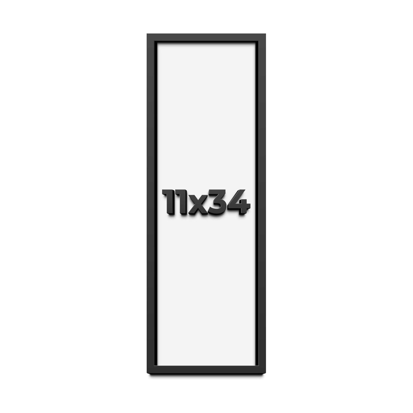 11x34 Shadow Box Frame Black | 1 Inch Deep Solid Wood Shadowbox Display Frame | UV Resistant Acrylic Plexiglass, Acid