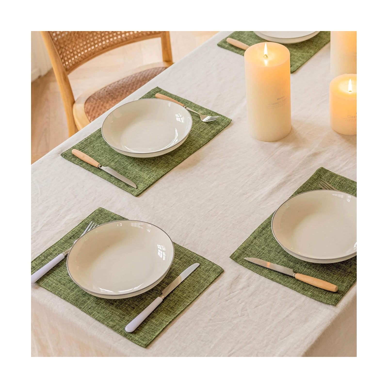 Home Brilliant Linen Cloth Placemats Set of 6 Heat Resistant Dining Table Place Mats Kitchen Washable Dining Mats for