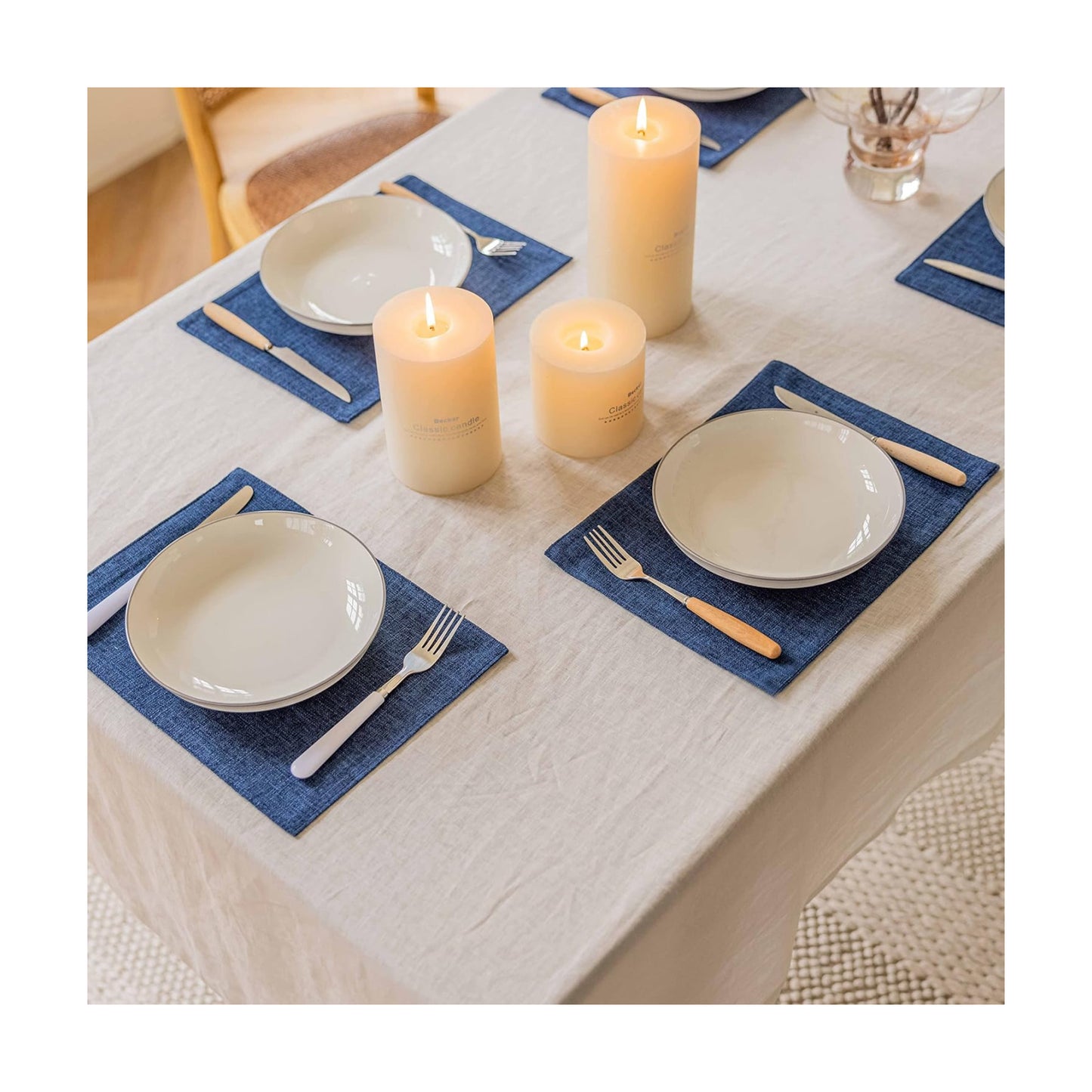 Home Brilliant Placemats Set of 6 Linen Blue Placemats Heat Resistant Dining Table Place Mats Kitchen Table Mats, Indigo