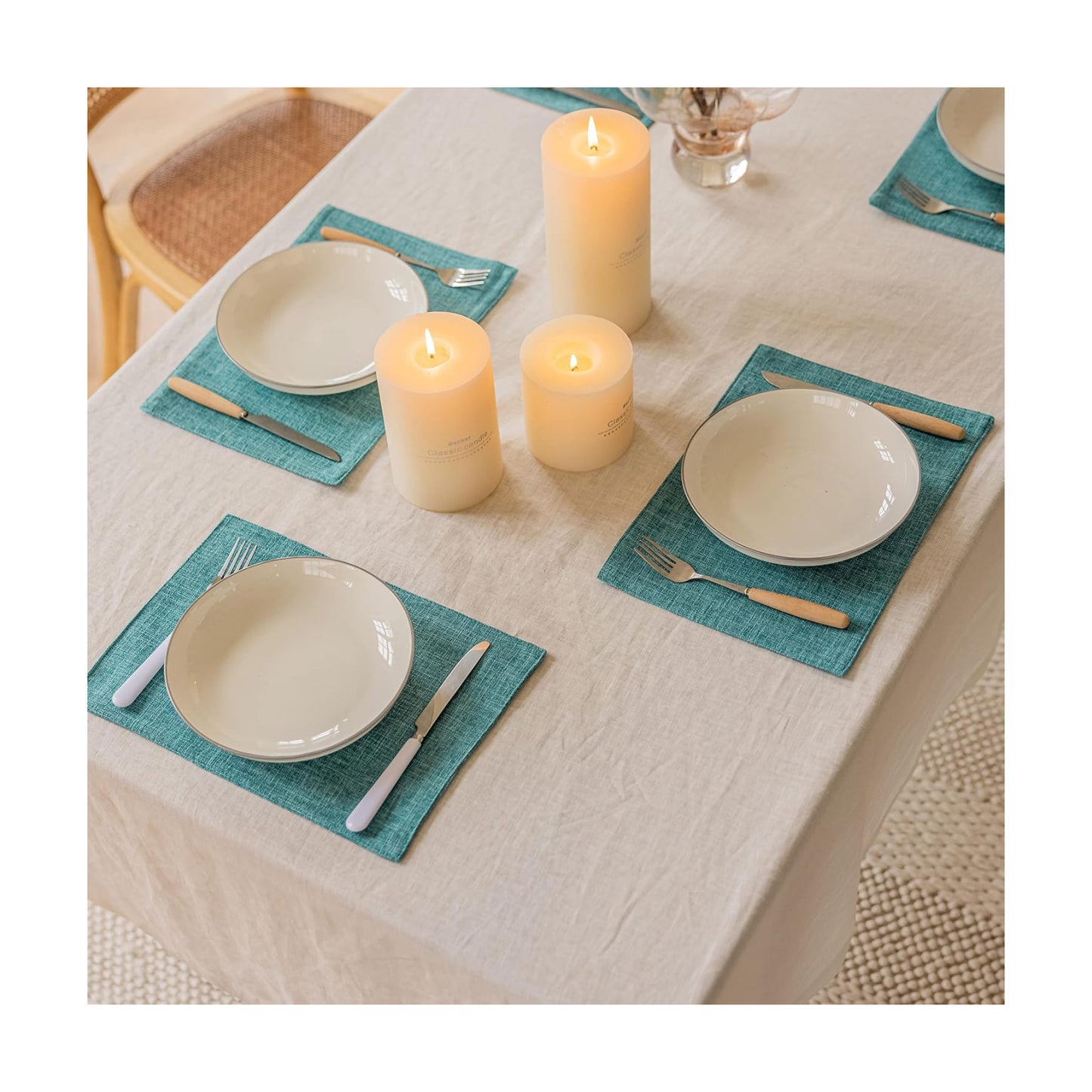 Home Brilliant Linen Placemats Set of 6 Heat Resistant Dining Table Place Mats for Kitchen Table, 13 x 19 inches