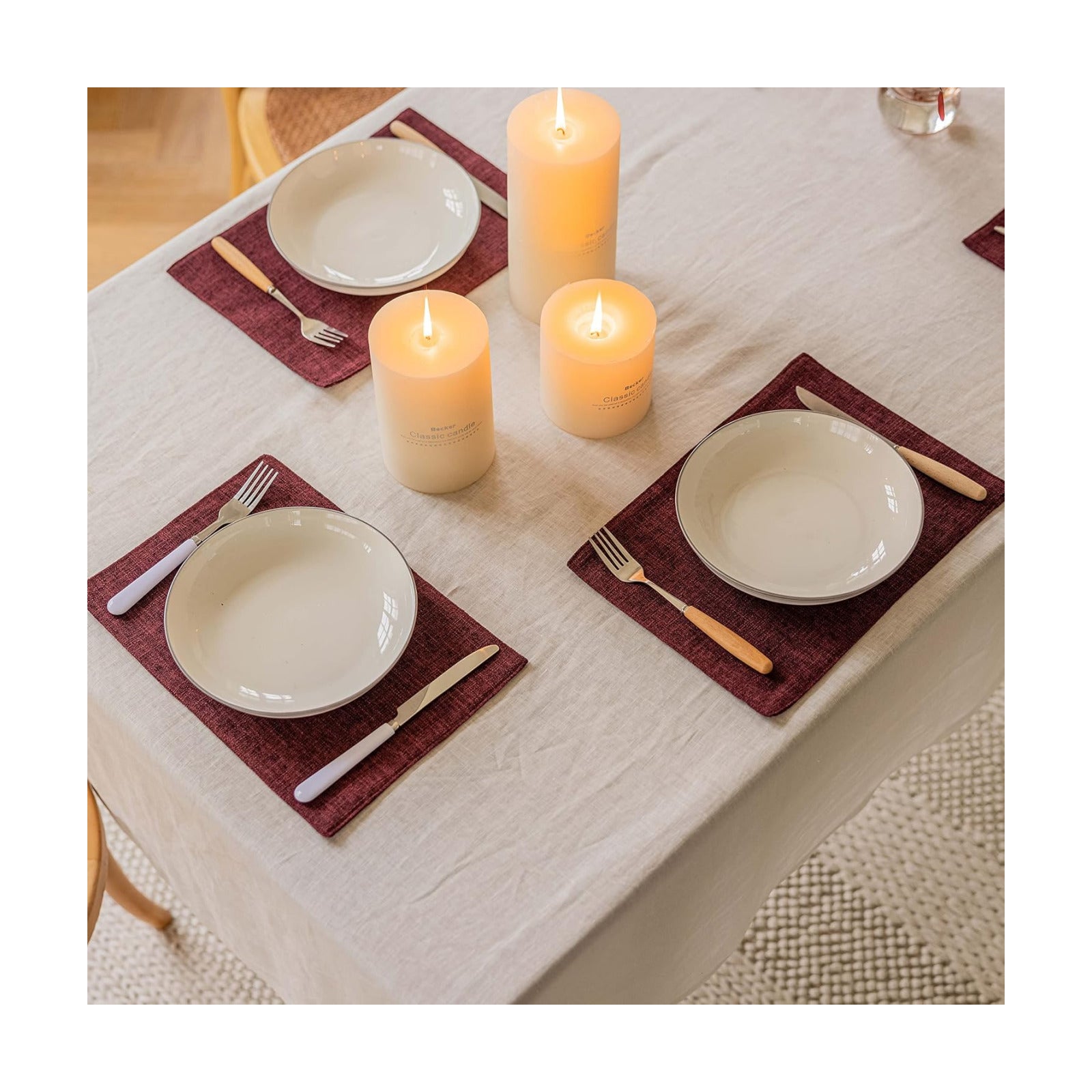 Home Brilliant Red Placemats for Holiday Linen Placemats Heat Resistant Dining Table Mats Kitchen Place Mats Dinner